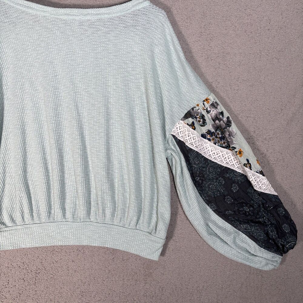 Free People Size M Casual Clash Top Thermal Knit Mutli Media Lace Seafoam Mint - Picture 11 of 13